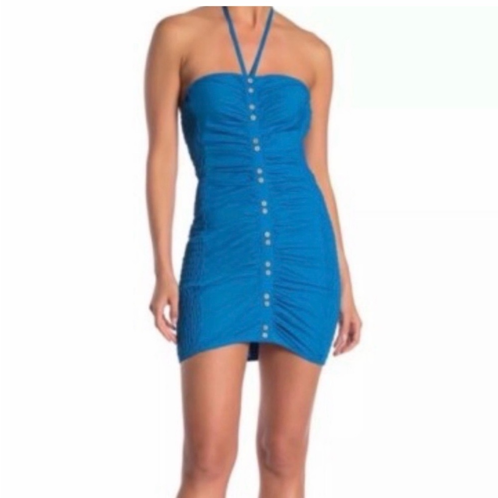 FP Blue Ruched Halter Dress
